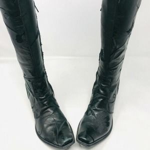 Gianni Barbato Black Leather Embroidered Knee High Boots